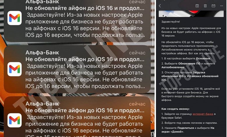 Фото - Альфа-банк просит своих клиентов не обновлять iPhone до iOS 16